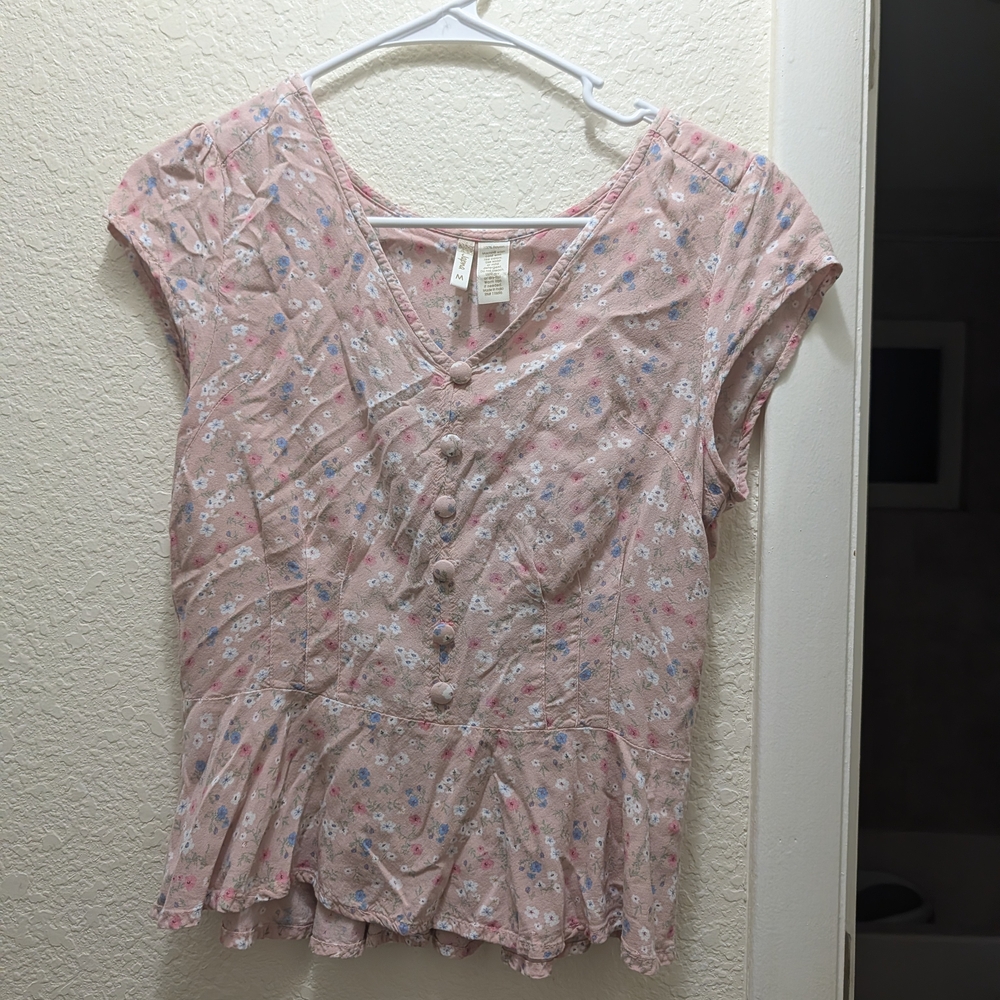 Floral Pink Button-Up Women's Top